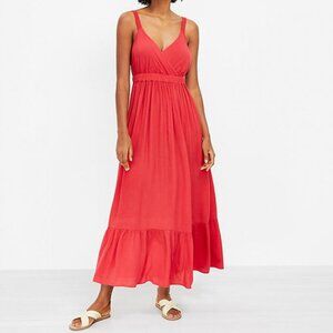 LOFT Beach Ruched Strap Maxi Dress - Size Small - Red Raspberry